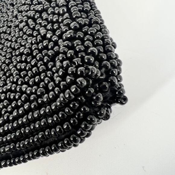 Vintage Beaded Handbag Purse Small Black Pink Floral Kiss Lock Chain Strap - Picture 3 of 11